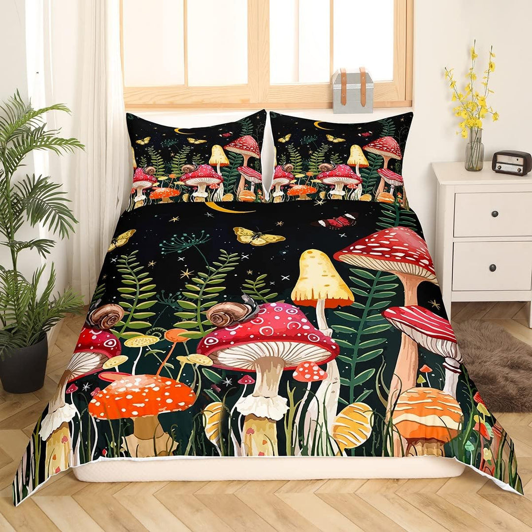 Loussiesd Pilz Drucken Bettwäsche Set 135x200cm Natürlicher Wildpilz Bettbezug Set für Kinder Jungen