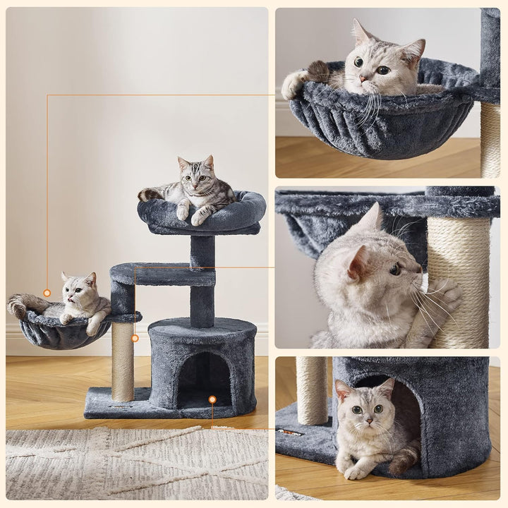 Feandrea Kratzbaum, Kleiner Katzenbaum, mehrstufig, 68 cm, rauchgrau PCT59G 53L x 33l x 68H cm Rauch