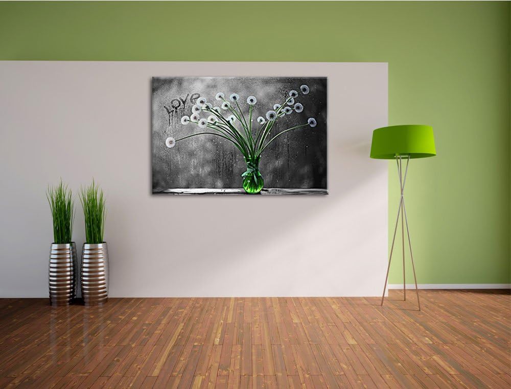 Pusteblumen bei Regen schwarz/weiss Format: 100x70 auf Leinwand, XXL riesige Bilder fertig gerahmt m