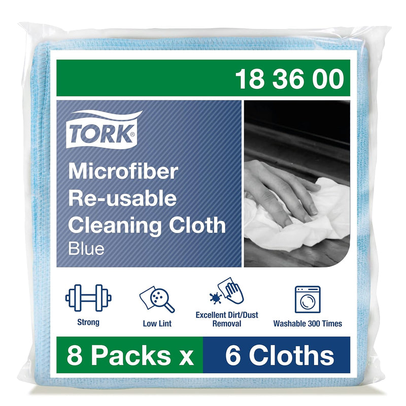 Tork Mikrofaser wiederverwendbare Reinigungstücher Blau, Zur trockenen und nassen Verwendung, 8 × 6