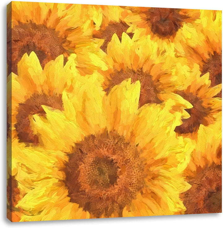 Pixxprint Grosse gelb leuchtende Sonnenblumen als Leinwandbild Quadratisch/Grösse: 70x70 / Wandbild/
