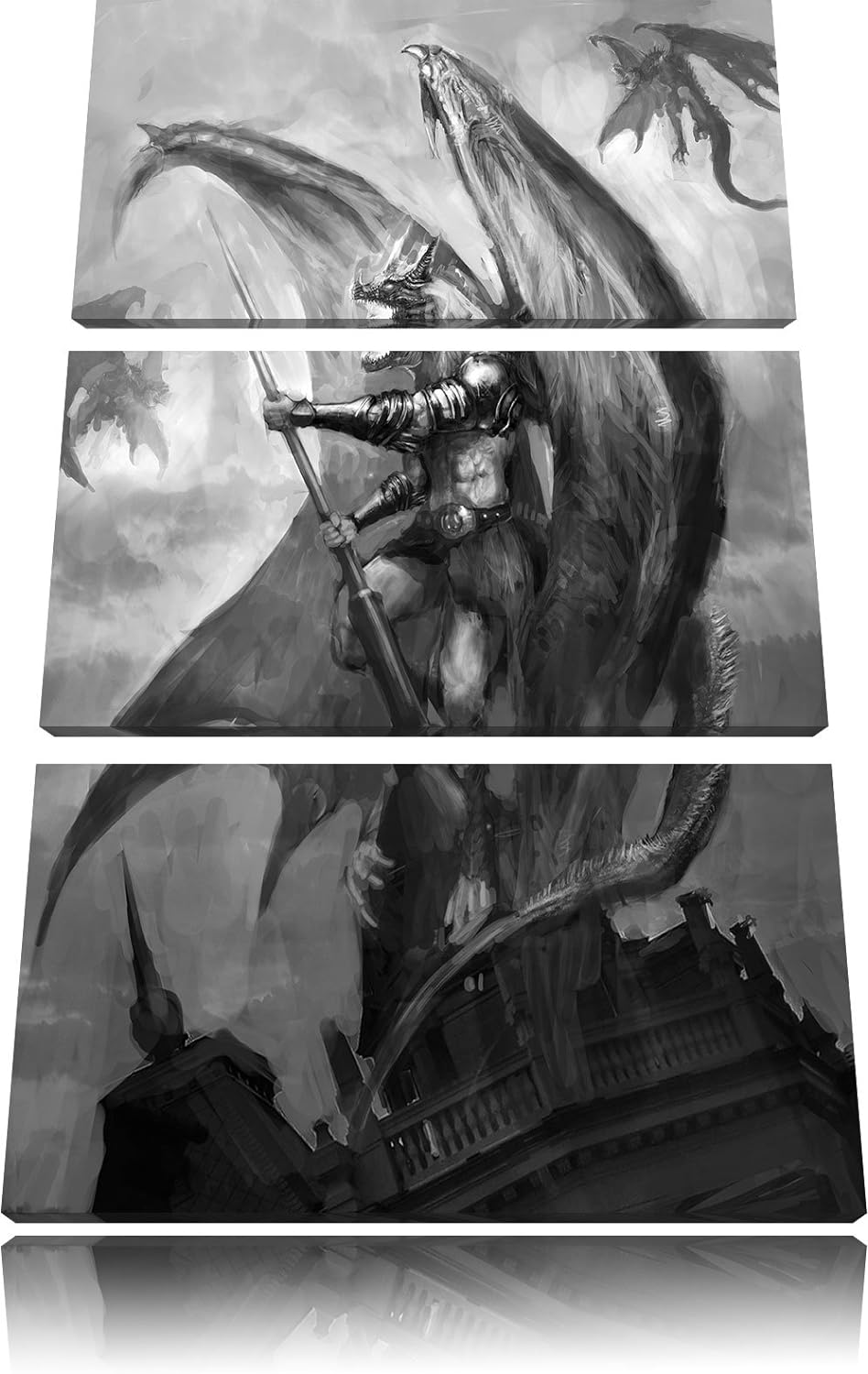 Pixxprint Drachenmann als Leinwandbild/Grösse: 3 Teilig (120x80) cm/Wandbild/Kunstdruck/fertig bespa