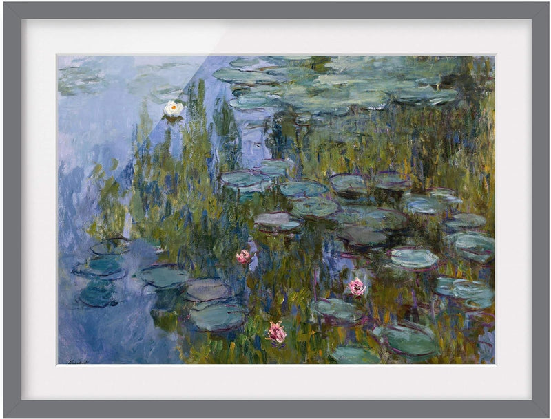 Bild mit Rahmen - Claude Monet - Seerosen (Nympheas) - Farbe Grau, 70 x 100 cm 70cm x 100cm Grau, 70