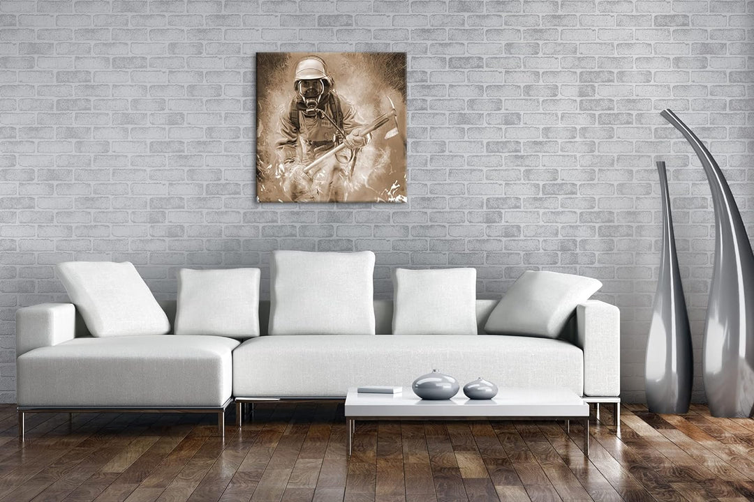 deyoli Feuerwehrmann im Einsatz Format: 60x60 Effekt: Sepia als Leinwandbild, Motiv fertig gerahmt a