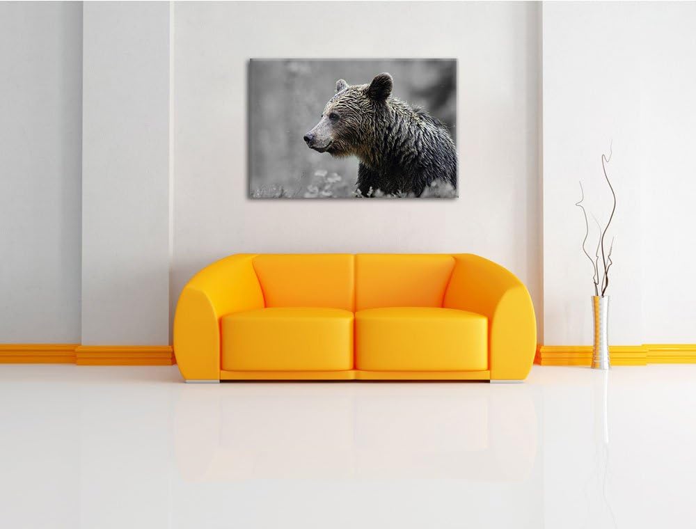 einsamer Bär im Wald schwarz/weiss Format: 100x70 auf Leinwand, XXL riesige Bilder fertig gerahmt mi