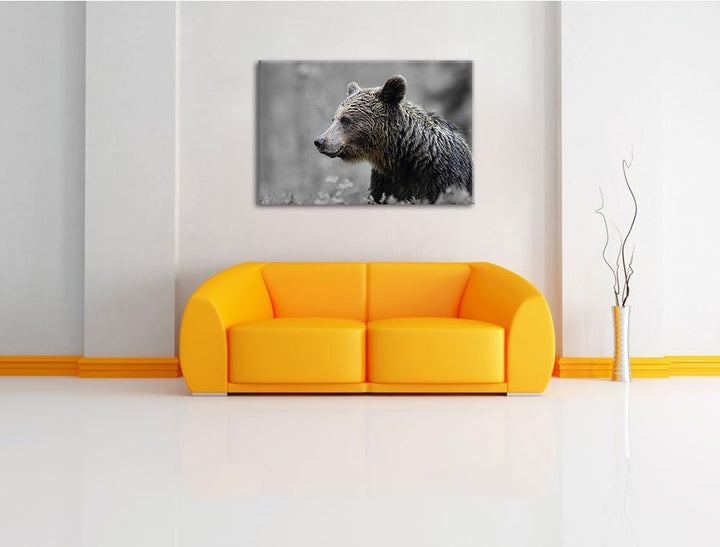 einsamer Bär im Wald schwarz/weiss Format: 100x70 auf Leinwand, XXL riesige Bilder fertig gerahmt mi