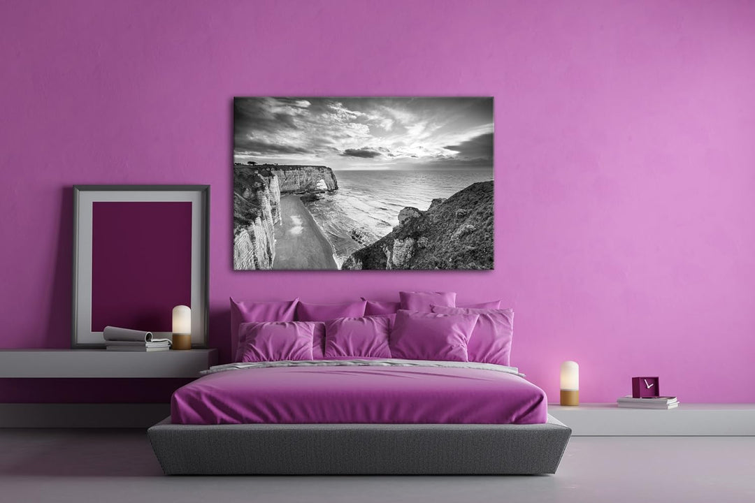 Bezaubernder Strand in der Normandie Effekt: Schwarz/Weiss Format: 100x70 als Leinwandbild, Motiv fe
