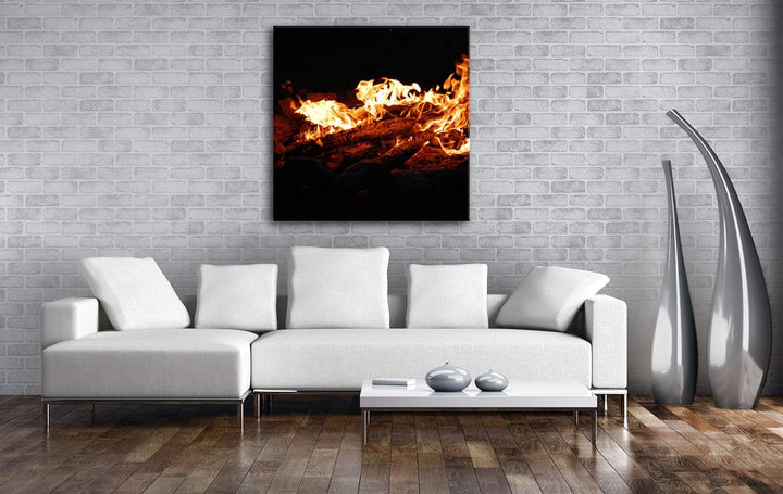 deyoli Dark heisses Lagerfeuer bei Nacht im Format: 70x70 als Leinwandbild, Motiv fertig gerahmt auf