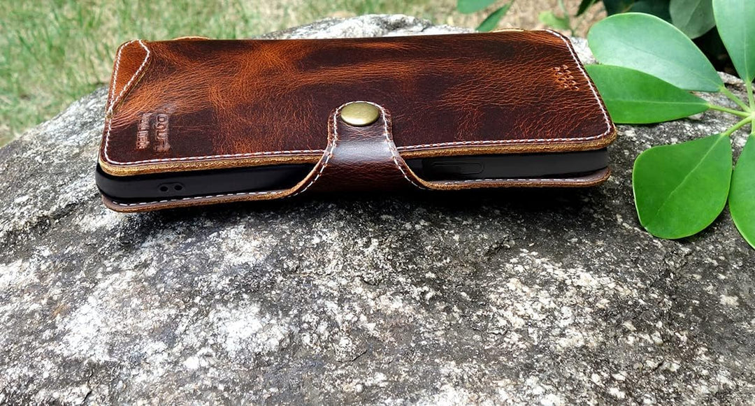 Yogurt Handyhülle für iPhone 14 Pro Max, Hülle Echtleder Case Ledertasche Lederhülle für iPhone 14 P