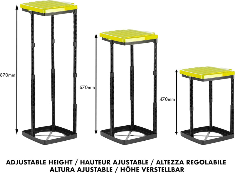 Grizzly Müllsackständer, Mülltütenhalter bis 120L, 3er Set, gelbe Deckel, höhenverstellbar, geruchsn