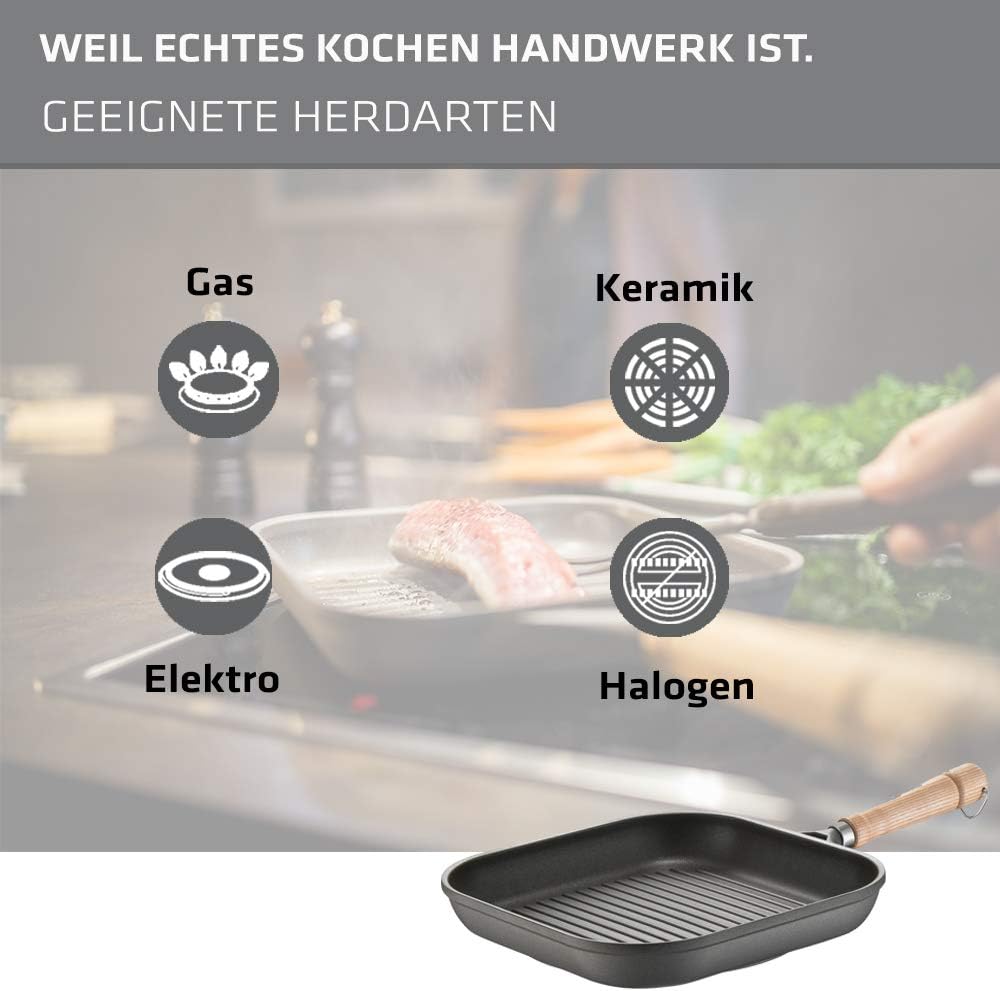 Berndes BONANZA Grillpfanne 28 x 28 cm, robuster Aluguss, antihaftversiegelt, eckig 28 cm Grillpfann