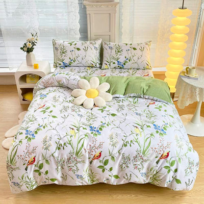 Luofanfei Bettwäsche Set 155x220 Weiss Grün Blätter Pflanzen Blumen Pflanzen Bettwäscheset Vögel Bot