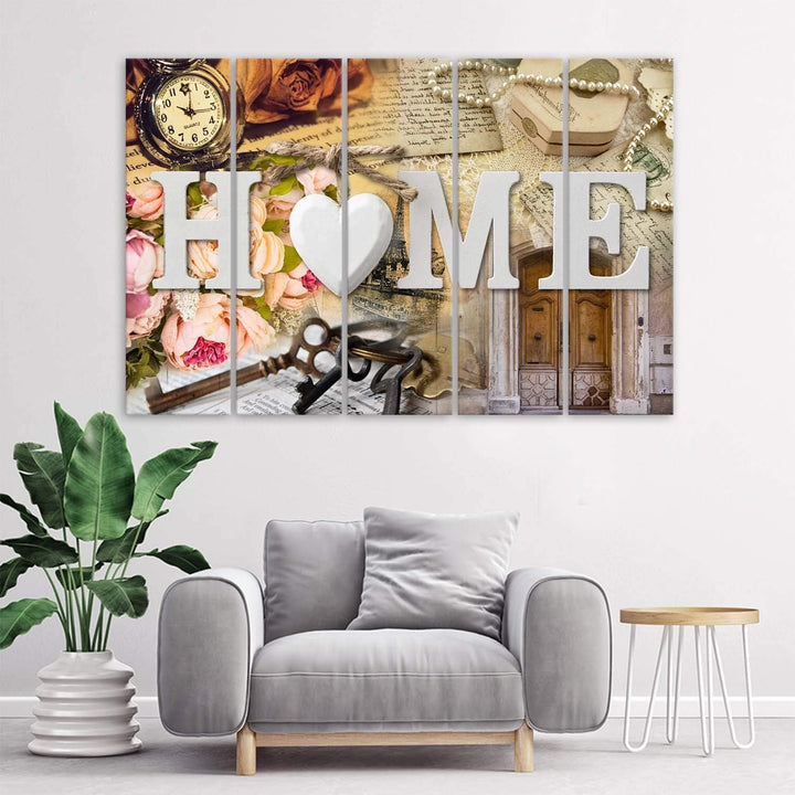 Feeby Wanddeko 5 teile Haus 150x100 cm Bilder modern Wanddekoration Wohnung Wohnzimmer Beige Deko Pa