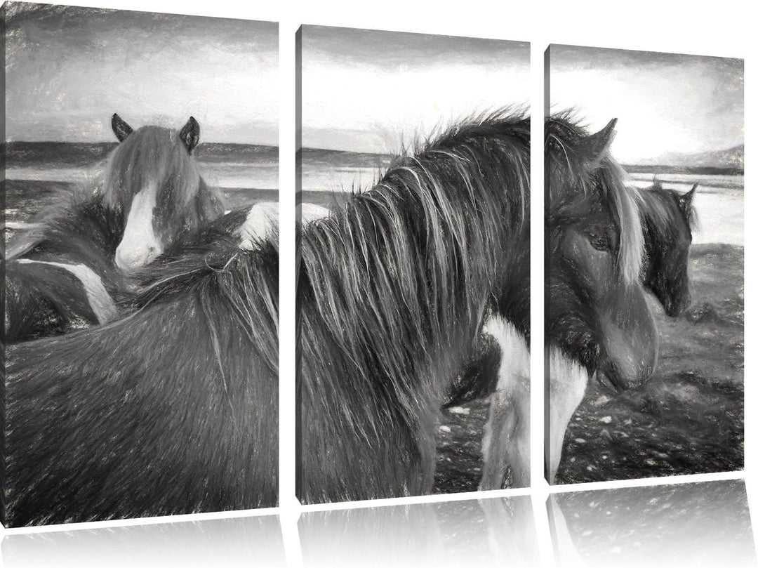 Pixxprint Herde aus Wildpferden als Leinwandbild/Grösse: 3 Teilig (120x80 cm) cm/Wandbild/Kunstdruck