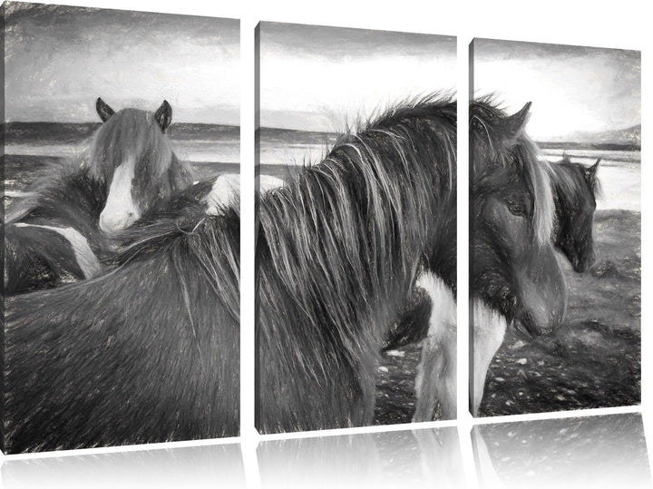 Pixxprint Herde aus Wildpferden als Leinwandbild/Grösse: 3 Teilig (120x80 cm) cm/Wandbild/Kunstdruck