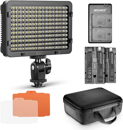 NEEWER 176 LED Videoleuchte Streaming Licht Set Videolicht Panel 3200-5600K, 2 x Li-Ion Akku, USB La