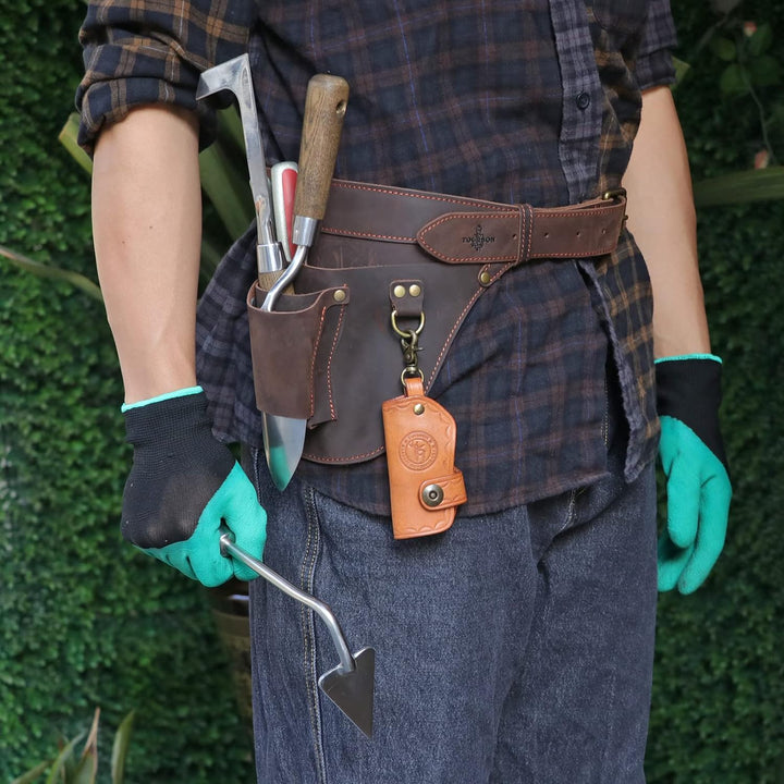 Tourbn Gartenwerkzeugtasche aus Leder, verstellbar, für Elektriker, Tischler, Dunkelbraun, 26 x 22 c