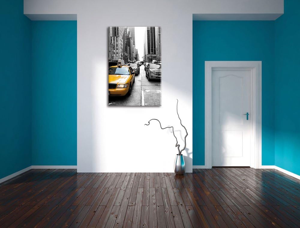 Pixxprint Gelbes Taxi in New York schwarz/weiss als Leinwandbild/Grösse: 100x70 cm/Wandbild/Kunstdru