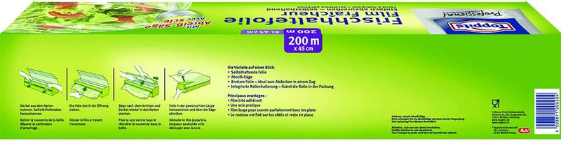 Toppits Frischhaltefolie 200 m in 45 cm Breite, 1er Pack (1 x 1 Stück) XL, inkl. Abreishilfe