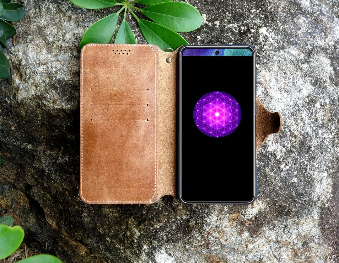 Yogurt Handyhülle für Samsung Galaxy S21 FE 5G, Hülle Echtleder Case Ledertasche Lederhülle für Sams