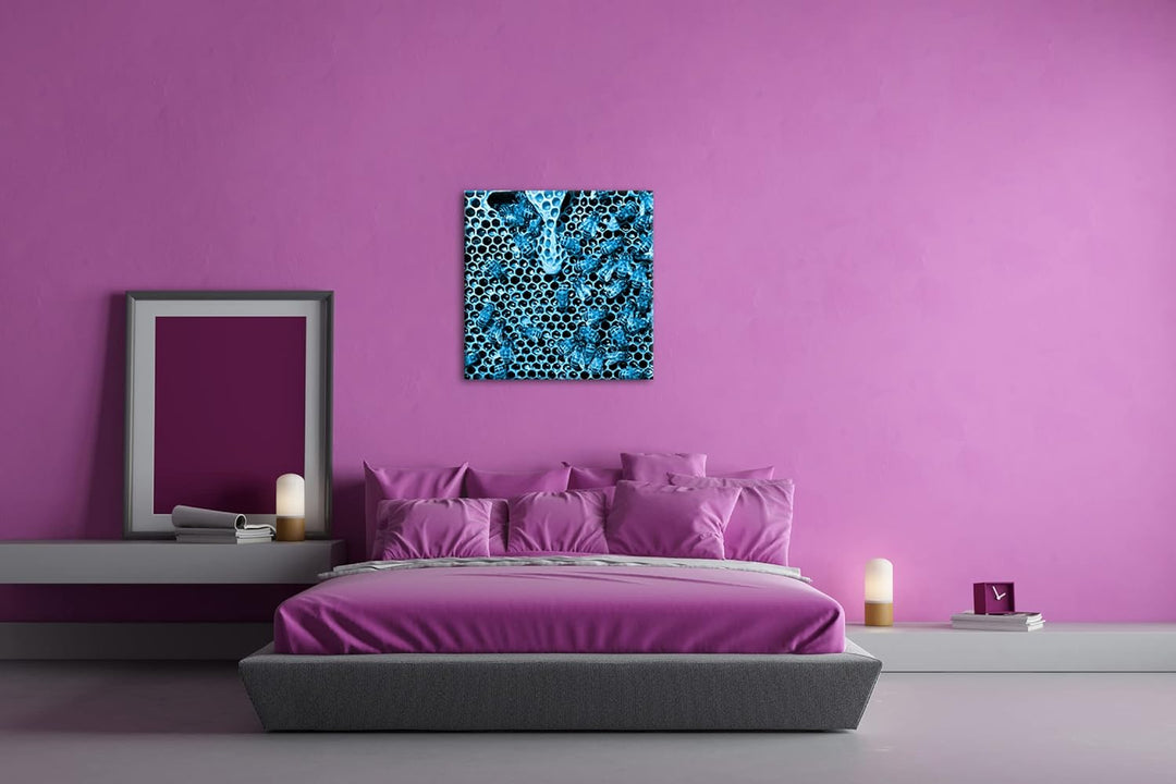 deyoli Honigwabe mit Bienen im Format: 70x70 Effekt: Zeichnung als Leinwandbild, Motiv auf Echtholzr