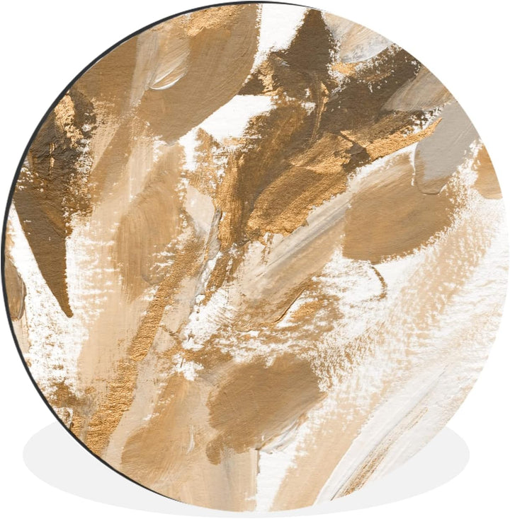 MuchoWow Wandbild Rund Wanddeko Deko Wohnzimmer Bilder 90x90 cm Farbe - Gold - Weiss, 90x90 cm