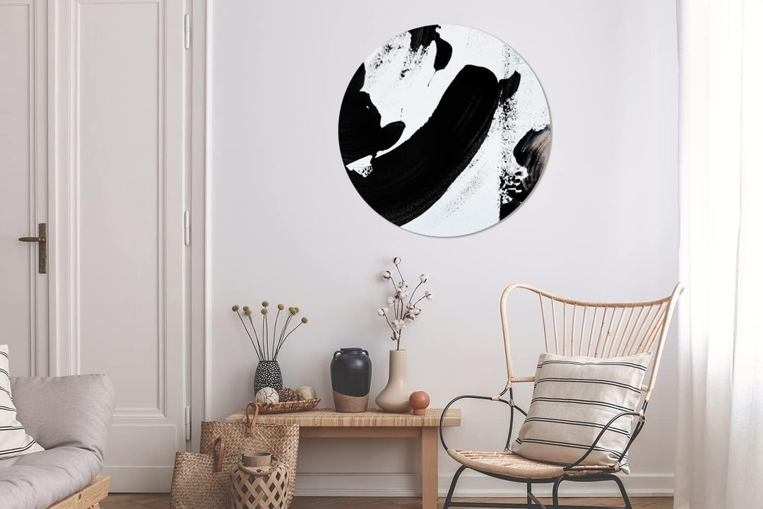 MuchoWow Wandbild Rund Wanddeko Deko Wohnzimmer Bilder 90x90 cm Schwarz - Abstrakt - Design, 90x90 c