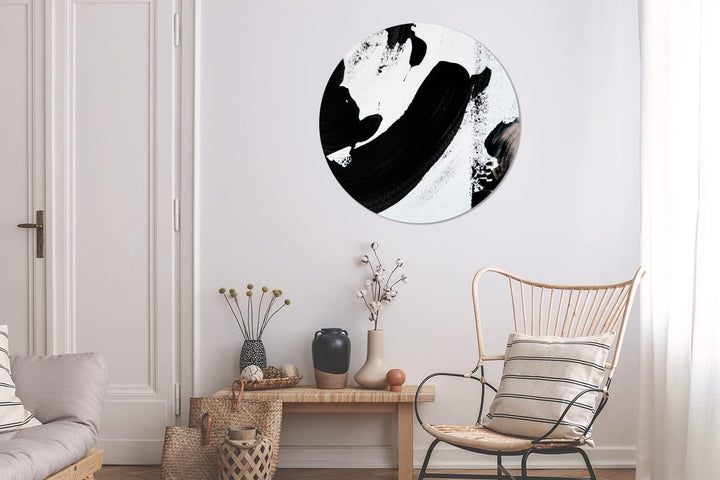 MuchoWow Wandbild Rund Wanddeko Deko Wohnzimmer Bilder 90x90 cm Schwarz - Abstrakt - Design, 90x90 c