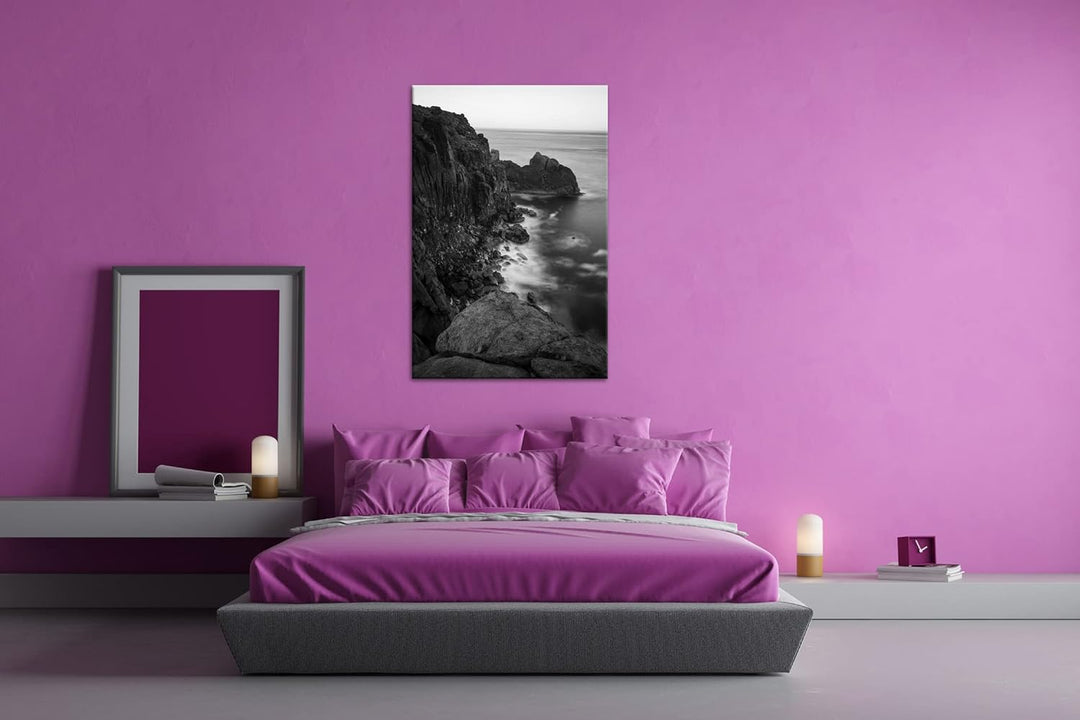 deyoli felsiger Abgrund ins Meer Effekt: Schwarz&Weiss, Format: 80x60 als Leinwandbild, Motiv fertig