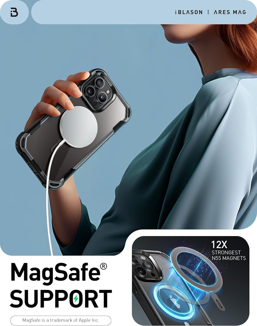 i-Blason Ares Mag Hülle für iPhone 15 Pro Max (6.7") 2023, Kompatibel mit MagSafe, Bumper Case Trans