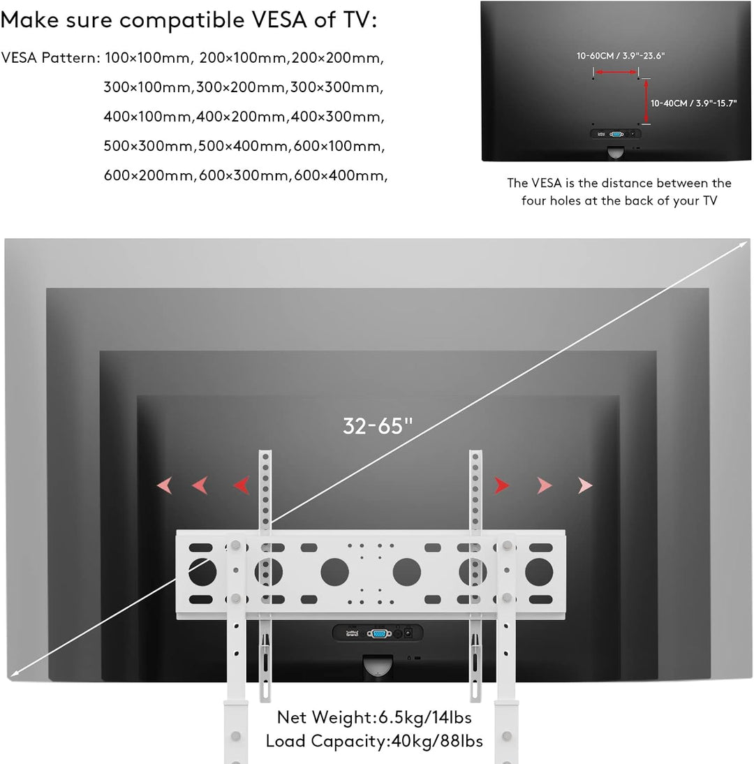 unho TV Ständer Universal Fernsehständer Höhenverstellbar, TV Standfuss für 32” to 65” Flach LED LCD