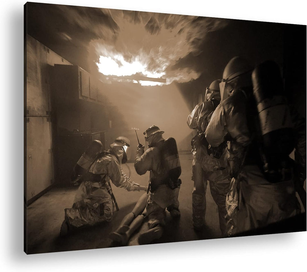 deyoli Feuerwehr Einsatz Format: 120x80 Effekt: Sepia als Leinwandbild, Motiv fertig gerahmt auf Ech