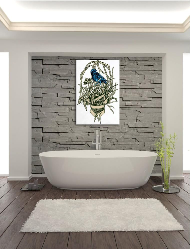 Pixxprint Blue Bird White Bild auf Leinwand, XXL riesige Bilder fertig gerahmt mit Keilrahmen, Kunst