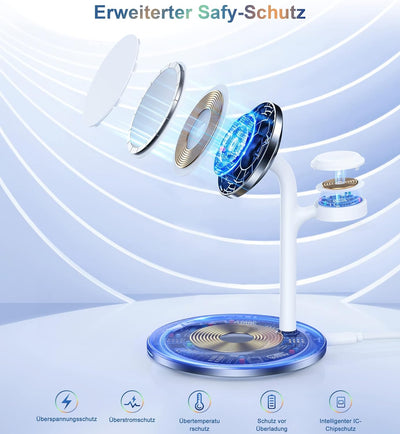 3 in 1 Wireless Charger, 15W Magnetische Induktive Ladestation mit Adapter, MagSafe Kabelloses Ladeg