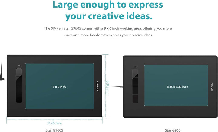 XP-Pen Star G960S Grafiktablett, 9x6 Zoll Zeichentablett, mit Tilt-Funktion 8192 Druckstufen, zeiche