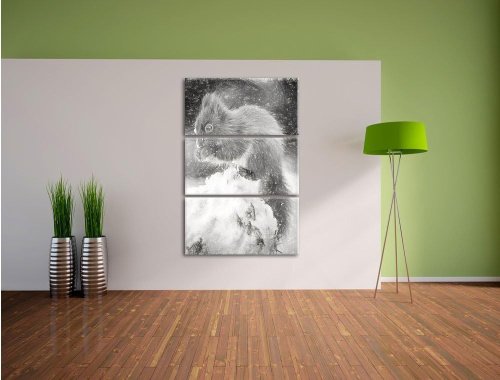 Pixxprint Kleines Eichhörnchen im Winter als Leinwandbild/Grösse: 3 Teilig (120x80) cm/Wandbild/Kuns