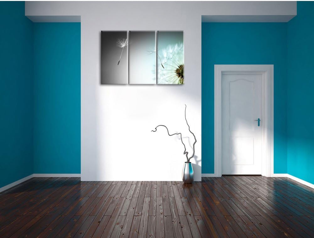 Pixxprint Löwenzahn Pusteblume als Leinwandbild/Grösse: 3 Teilig (120x80 cm) cm/Wandbild/Kunstdruck/