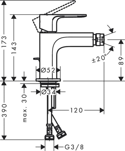 hansgrohe Einhebel-Bidetmischer Rebris S, Bidetarmatur mit Metall Zugstange, wassersparend, Chrom Ch