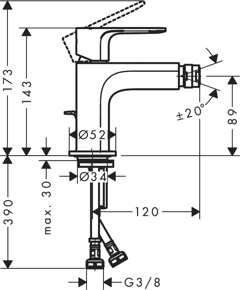 hansgrohe Einhebel-Bidetmischer Rebris S, Bidetarmatur mit Metall Zugstange, wassersparend, Chrom Ch