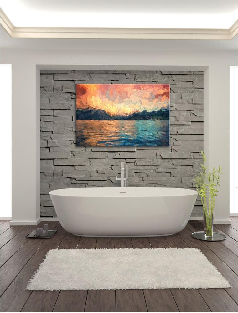 Pixxprint eine schöne Landschaft im Norden Kunst Pinsel Effekt, Format: 100x70 auf Leinwand, XXL rie