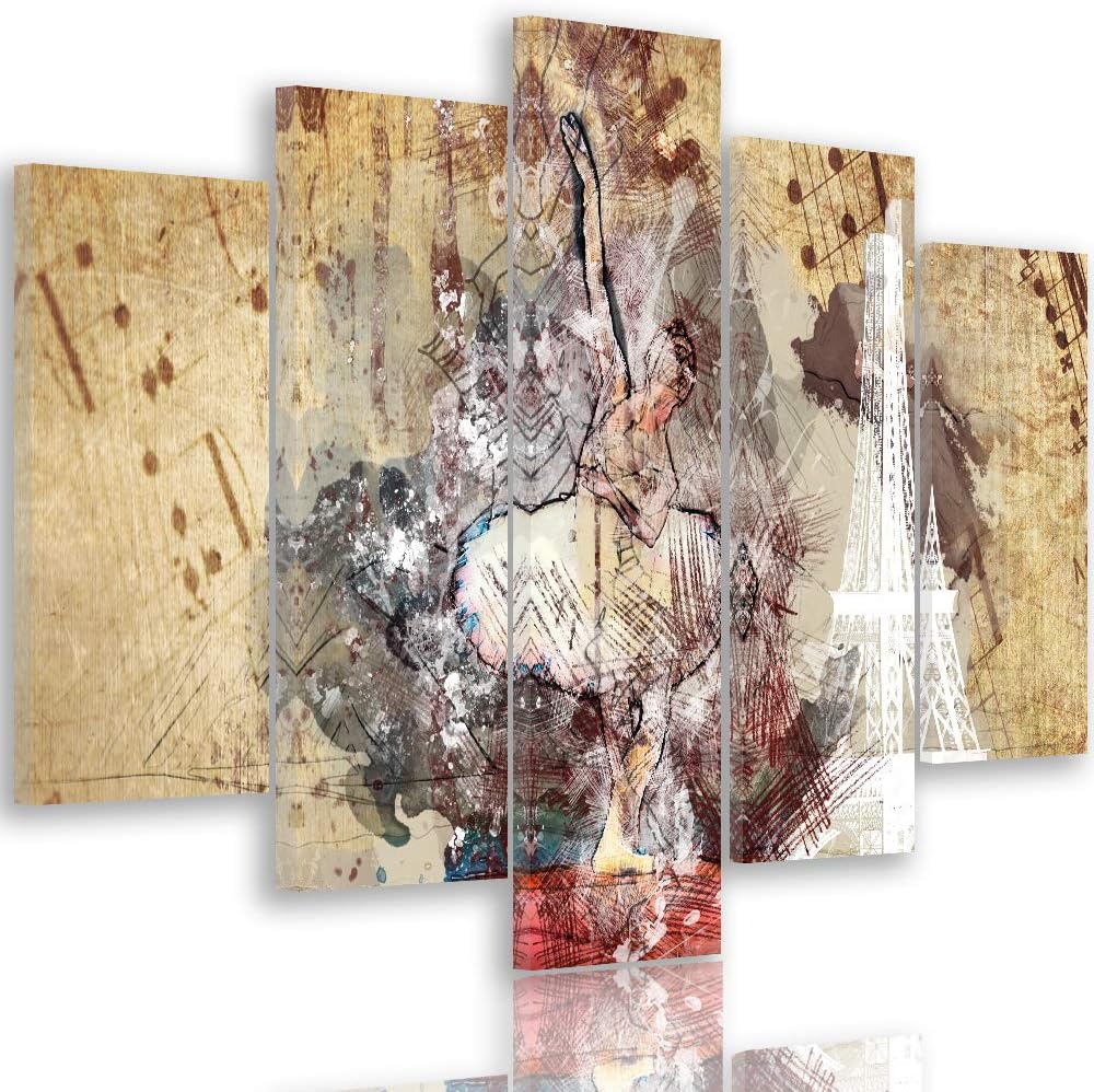 Feeby Leinwandbild Abstraktion 5 TLG Bild Kunstdruck Ballett Paris Noten braun 100x70 cm Leinwandbil