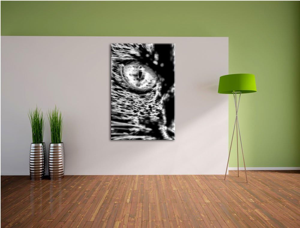 Pixxprint Schwarze Katze orangene Augen als Leinwandbild/Grösse: 100x70 / Wandbild/Kunstdruck/fertig