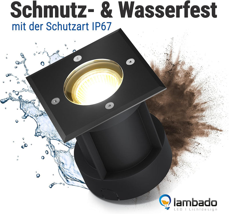 lambado® LED Bodenstrahler für Aussen in Schwarz - Befahrbar & Wasserdicht inkl. 3W GU10 Strahler wa