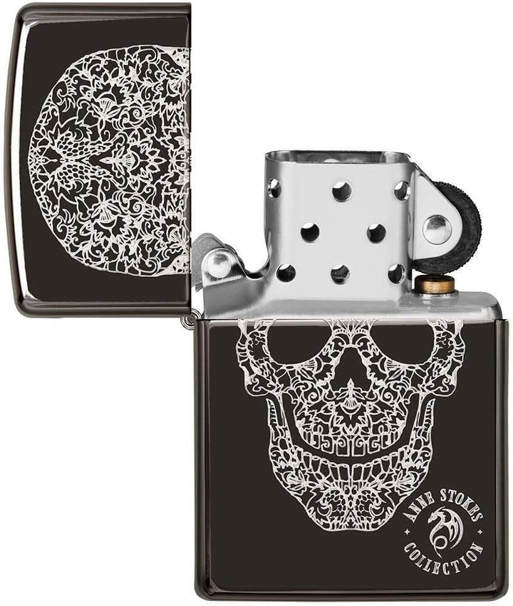 Zippo 49143 24756 Anne Stokes Collection Farbig Anne Stokes High Polish Black Fancy Skull, Farbig An