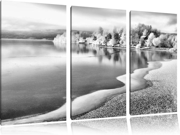 Pixxprint Winterlandschaft Wald Schnee als Leinwandbild/Grösse: 3 Teilig (120x80) cm/Wandbild/Kunstd