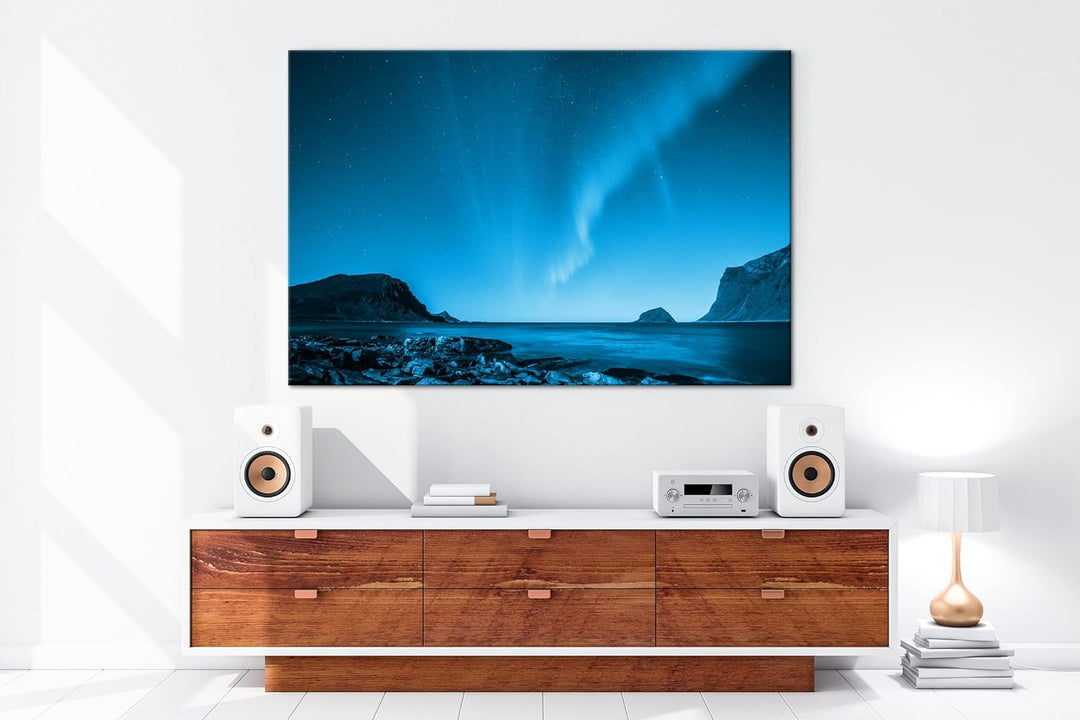 deyoli Polarlichter in Norwegen Format 80x60 Effekt: Monocrome Blau als Leinwandbild, Motiv fertig g