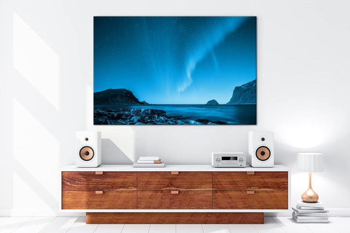 deyoli Polarlichter in Norwegen Format 80x60 Effekt: Monocrome Blau als Leinwandbild, Motiv fertig g