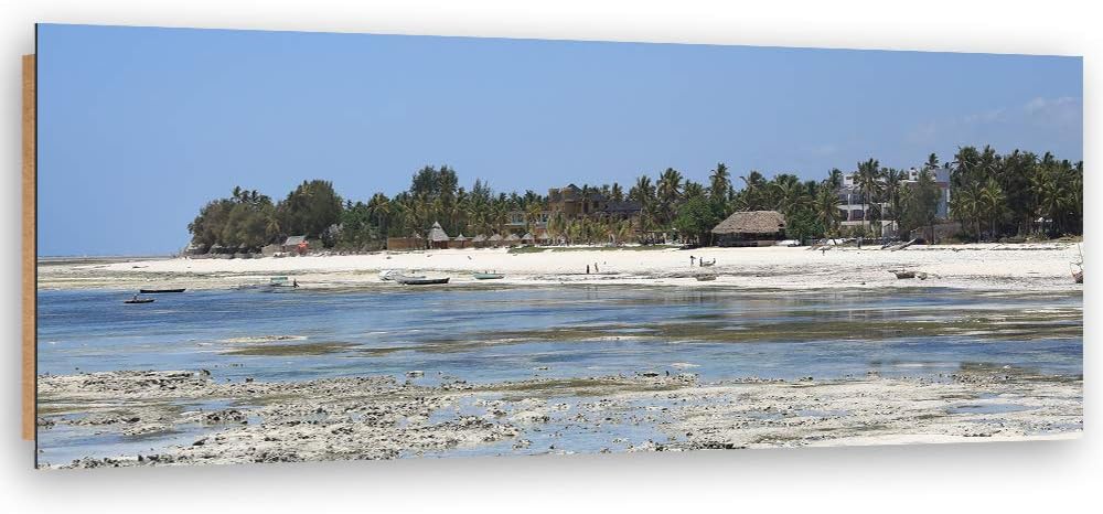 Feeby Deco Panel Landschaft Bild Kunstdruck modern Wasser und Strand Blau 120x40 cm Deko paneel 120x