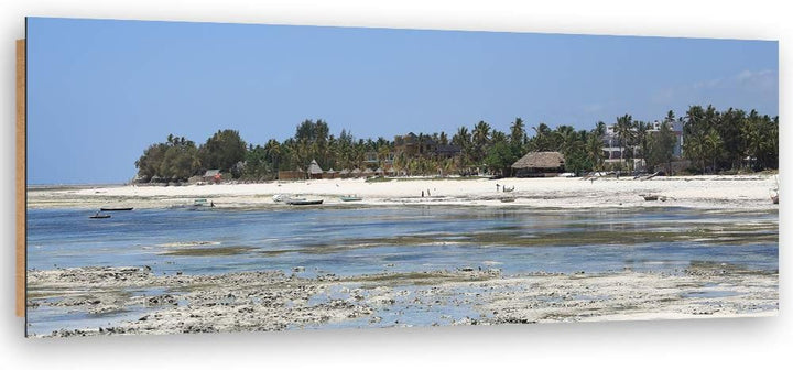 Feeby Deco Panel Landschaft Bild Kunstdruck modern Wasser und Strand Blau 120x40 cm Deko paneel 120x