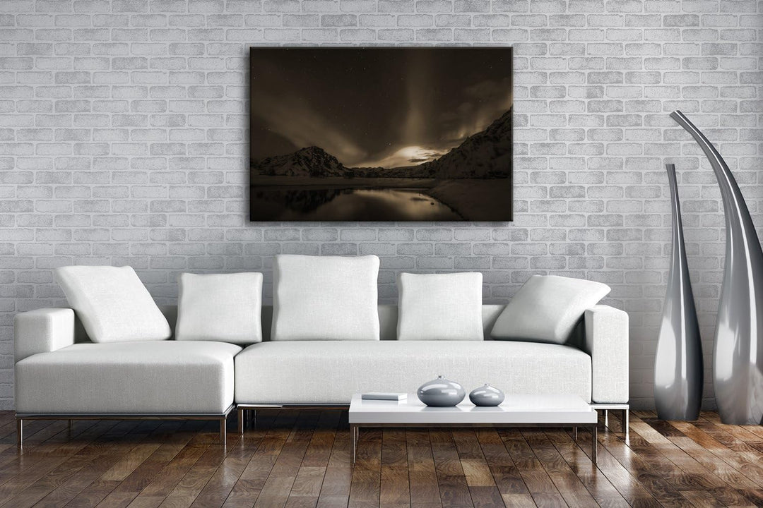 deyoli Aurora Borealis Format: 80x60 Effekt: Sepia als Leinwand, Motiv fertig gerahmt auf Echtholzra